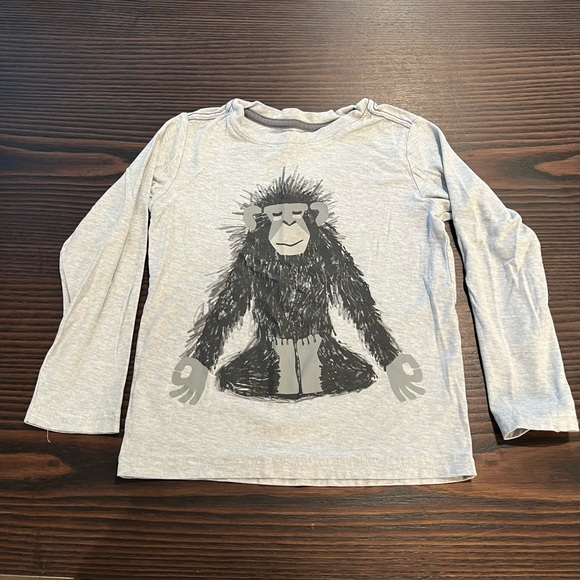 Tea Collection Light Gray Heather Monkey Ohm Long-Sleeve Tee - Boys Size 5T - Picture 1 of 4